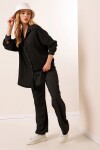 Kadın Siyah Oversize Alt-Üst İkili Örme Takım PLD23W-3001