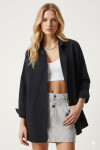 Kadın Siyah Oversize Uzun Basic Gömlek PLD22W-3118