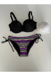 Kadın Siyah Taş İşlemeli Desenli 3 Parça Etekli Bikini Takım PLD25S-3025