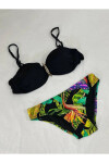 Kadın Siyah Taş İşlemeli Toka Aksesuarlı Astarlı Bikini Takım PLD25S-3018