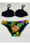Kadın Siyah Taş İşlemeli Toka Aksesuarlı Astarlı Bikini Takım PLD25S-3018