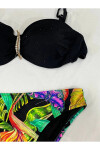 Kadın Siyah Taş İşlemeli Toka Aksesuarlı Astarlı Bikini Takım PLD25S-3018