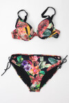 Kadın Siyah Yaprak Desenli Askılı Yüksek Bel Toparlayıcı Büyük Beden Bikini Takım PLD24S-3034