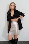 Kadın Siyah Yırtmaçlı Basic Uzun Kollu Boyfriend Poplin Uzun Gömlek PLD22W-3132