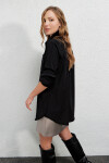 Kadın Siyah Yırtmaçlı Basic Uzun Kollu Boyfriend Poplin Uzun Gömlek PLD22W-3132