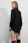 Kadın Siyah Yırtmaçlı Basic Uzun Kollu Boyfriend Poplin Uzun Gömlek PLD22W-3132