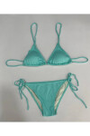 Kadın Su Yeşili Boyundan İp Bağlamalı Üçgen Bikini Takımı PLD25S-3017