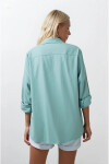 Kadın Su Yeşili Oversize Uzun Basic Gömlek PLD22W-3118
