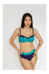 Kadın Yeşil Lacivert Desenli Astarlı Büyük Beden Bikini Takımı PLD25S-3009