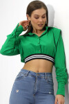 Kadın Yeşil Uzun Kollu Crop Detaylı Poplin Gömlek PLD23W-3129