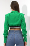 Kadın Yeşil Uzun Kollu Crop Detaylı Poplin Gömlek PLD23W-3129