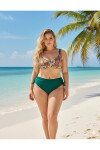 Kadın Zümrüt Yeşil Etnik Desen Büyük Beden Bikini Takım PLD25S-3012