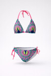 Kız Çocuk Mavi Tavus Kuşu Desenli 6-14 Yaş Üçgen Bikini Takım PLD24S-3003