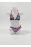 Kız Çocuk Mavi Tavus Kuşu Desenli 6-14 Yaş Üçgen Bikini Takım PLD24S-3003