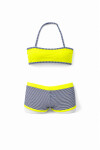 Kız Çocuk Neon Sarı Siyah Çizgili Şortlu 4-12 Yaş Straplez Bikini Takım PLD24S-3026