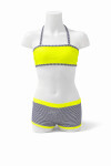 Kız Çocuk Neon Sarı Siyah Çizgili Şortlu 4-12 Yaş Straplez Bikini Takım PLD24S-3026