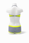 Kız Çocuk Neon Sarı Siyah Çizgili Şortlu 4-12 Yaş Straplez Bikini Takım PLD24S-3026