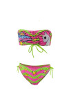 Kız Çocuk Neon Yeşil Unicorn Desenli 2-8 Yaş Straplez Bikini Takım PLD24S-3011