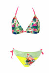 Kız Çocuk Sarı Yeşil Flamingo Glow Desenli 6-14 Yaş Üçgen Bikini Takım PLD26S-3002