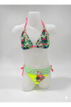 Kız Çocuk Sarı Yeşil Flamingo Glow Desenli 6-14 Yaş Üçgen Bikini Takım PLD26S-3002
