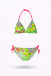 Kız Çocuk Yeşil Kelebek Desenli 2-8 Yaş Üçgen Bikini Takım PLD24S-3004