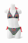 Kız Çocuk Yeşil Tavus Kuşu Desenli 6-14 Yaş Üçgen Bikini Takım PLD24S-3003